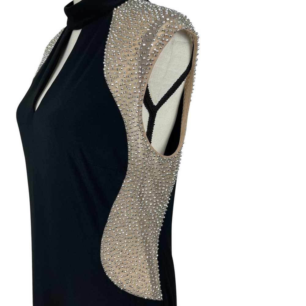 Xscape Womens Dress 14 Black Rhinestone Illusion Choker Neck Sleeveless Cocktail - Picture 7 of 13